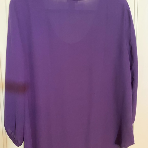 Ann Taylor Deep Purple Blouse W/ Shirred Shoulder - Picture 2 of 5
